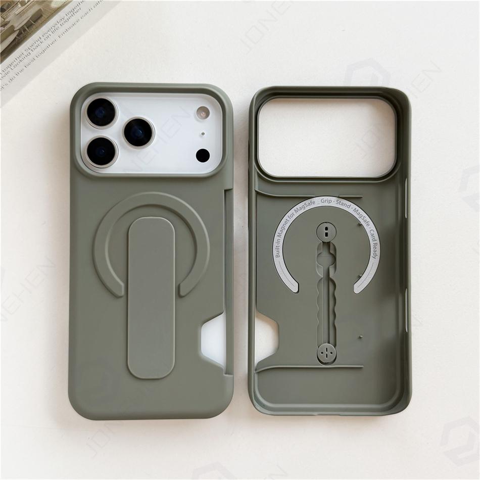 Магнитные Слоты Для Карт Подставка Оранжевый Чехол Для Для Iphone 17 16 1 14 Pro Max 17p Держатель-Кольцо Матовое Покрытие из ПК с Ощущением Кожи Для