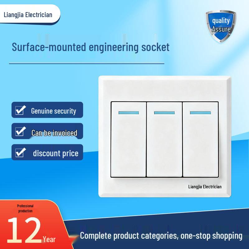 Ultra-Thin Surface-Mounted Three-Gang Single/Double Pole Light Switch Panel