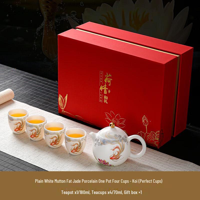 Handmade Ceramic Dragon Egg Gongfu Tea Set - Koi Design