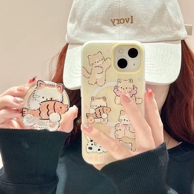 Корейский Милый Зыбучий Песок Шейк Котенок Магнитный Держатель Подставка для Телефона Попсокет GripTok Поддержка для iPhone 16 15 Аксессуары для Magsafe