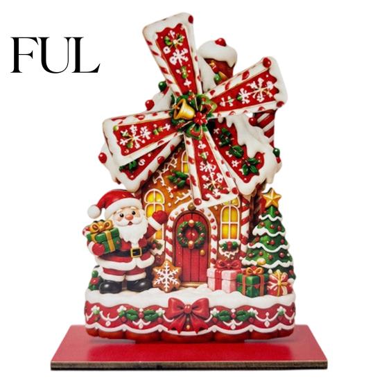 Christmas Gift for Family Windmill Wooden Ornament, Decorative Craft with Rotating Holiday Decoration Blades, Handmade Figurine Home Tabletop Display