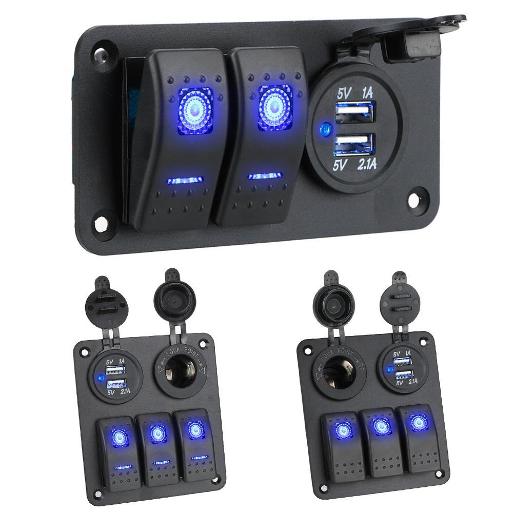Interior Parts 12~24V Circuit Control Boat Car Switch Panel 2/3 Gang Digital Voltmeter Dual USB Port Outlet Combination