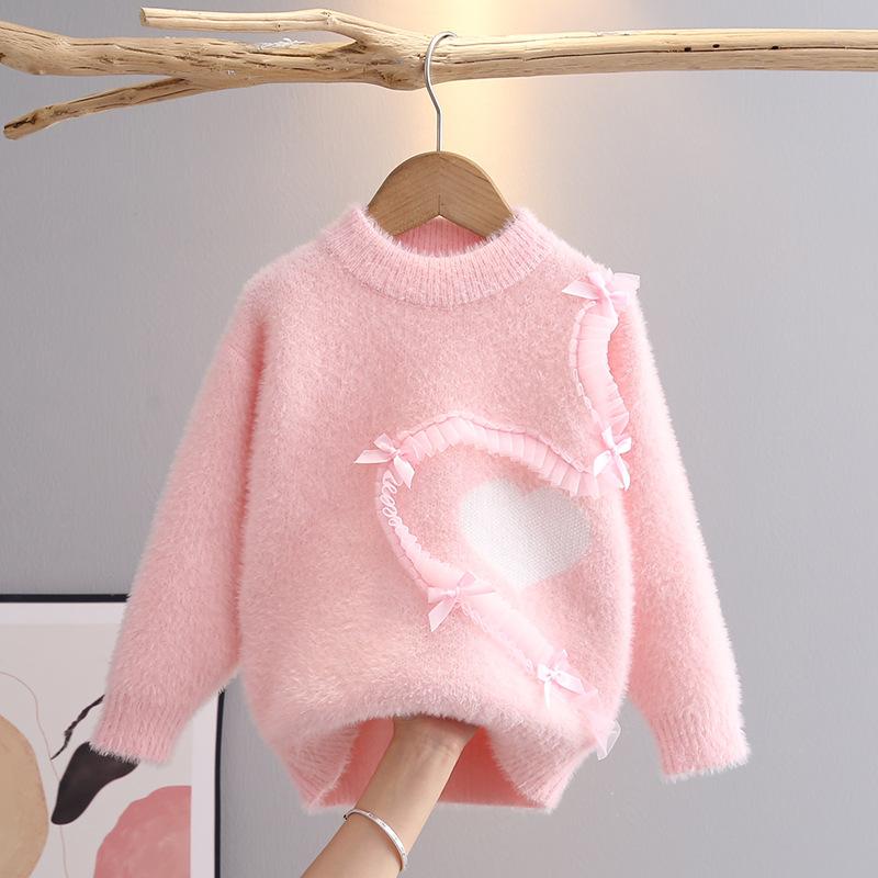 Child Sweater Autumn Winter Pullover Tops Girls Round Neck Sweaters Velvet Cartoon Long Sleeve Knitted Shirt