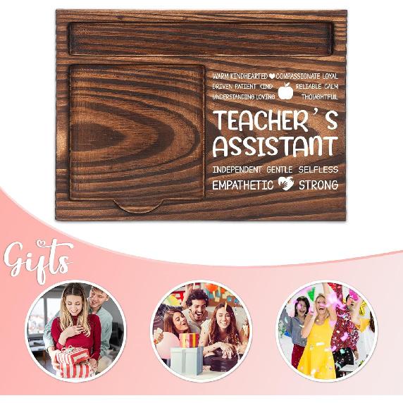 Teacher Assistant Appreciation Gifts, Thank You Gift for Teacher Aide, School Office Coworkers Staff Appreciation Gifts, Sticky Note Holder Wooden