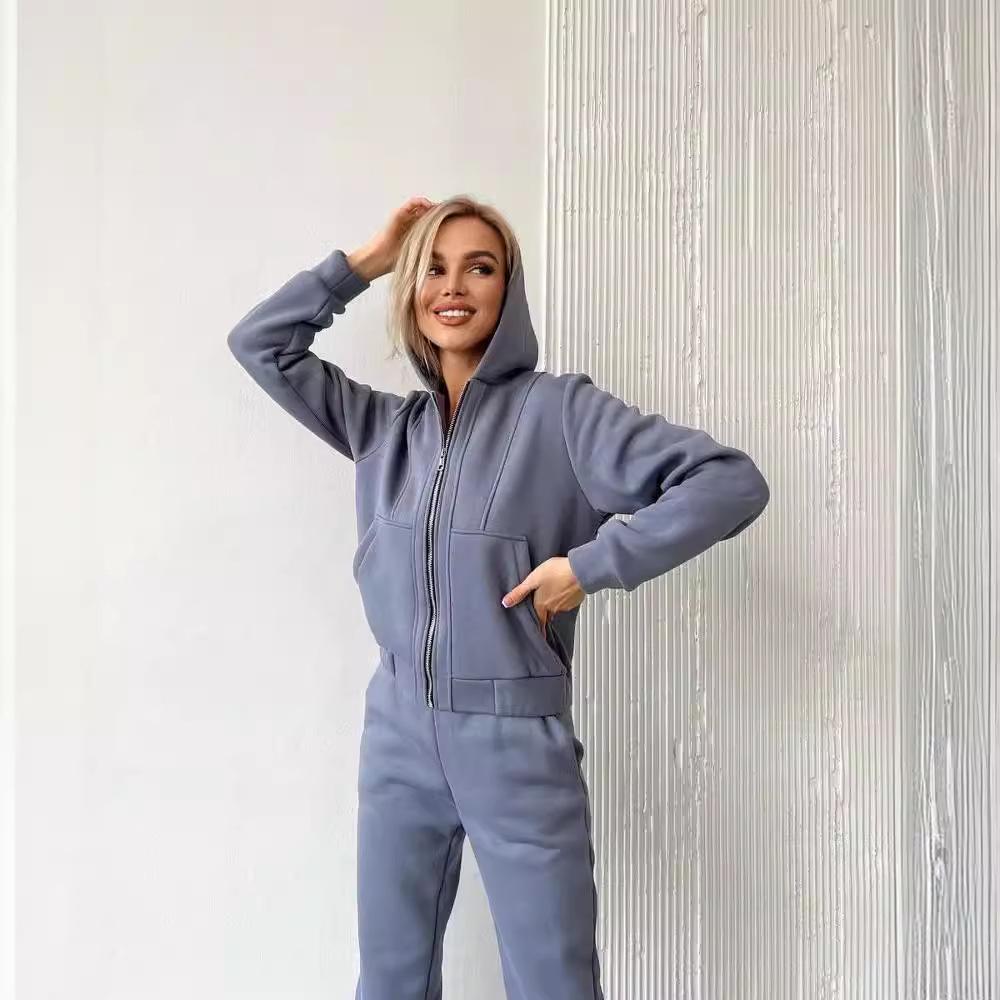 Европейско-американский флисовый худи с капюшоном и брюки для женщин - Осень/Зима