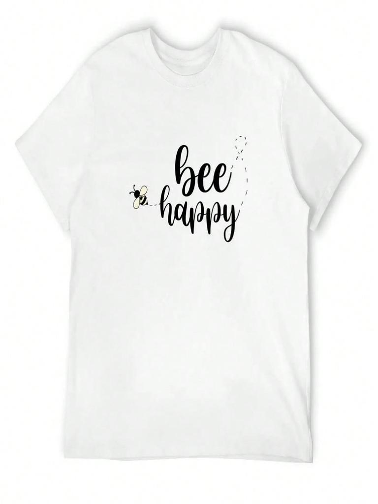 Bee Happy Aesthetic Calligraphy T-Shirt Shirts Graphic Tees Summer Top Shirts unisex Graphic