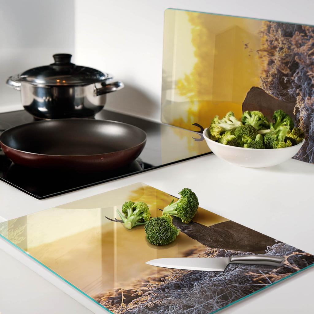 Glass Kitchen Boards with Sunrise over Deer Print 2x40x52 cm