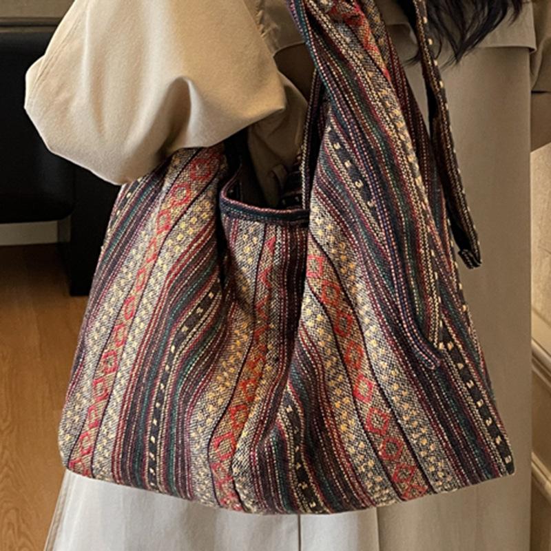 Ленивая холщовая сумка женская модная новая ретро сумка через плечо большая вместимость сумка-тоут полосатая сумка-мессенджер