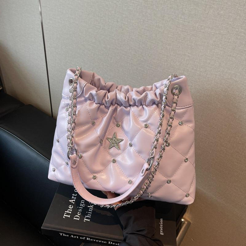 Маленькая сумка на цепочке с ромбовидным узором, женская новая модная ретро сумка-ведро, универсальная повседневная сумка-мессенджер