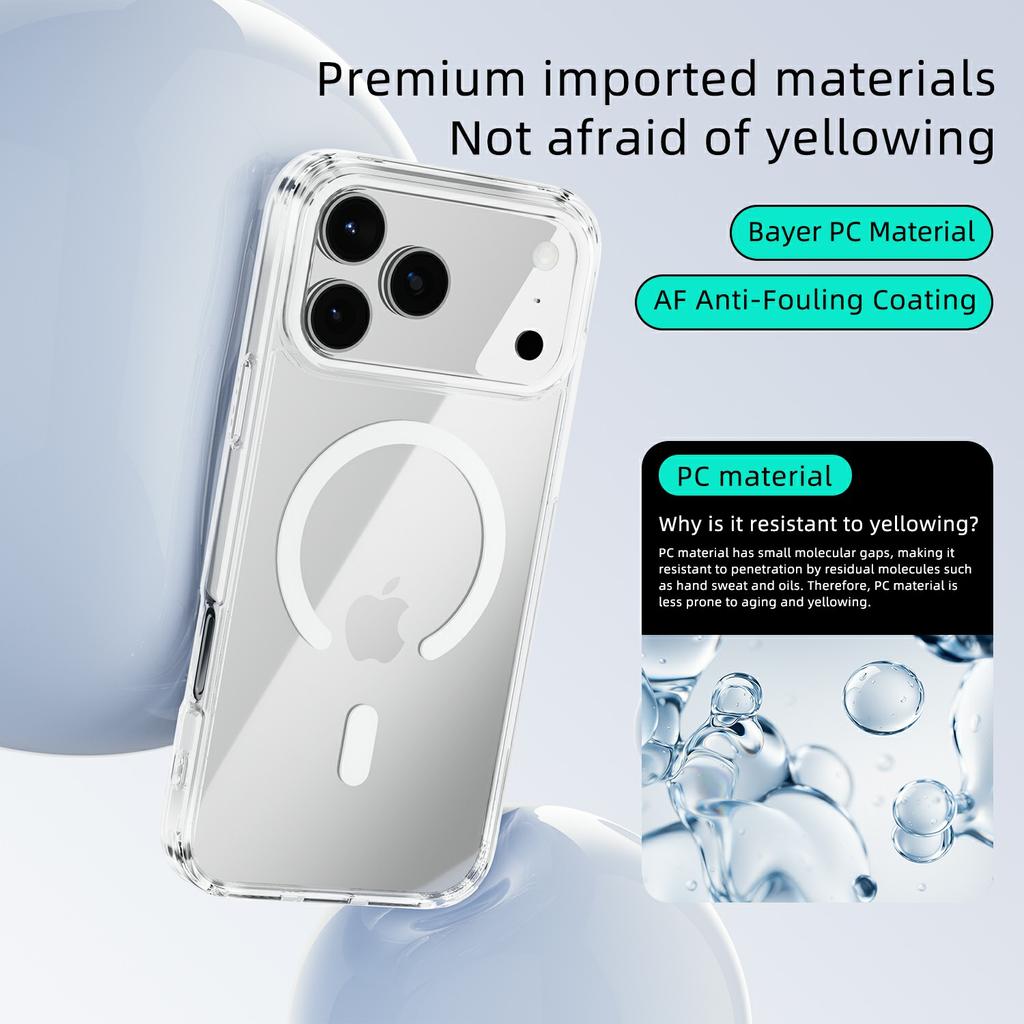 For iPhone 17 Pro Max Case Compatible with MagSafe Anti Scratch Clear TPU PC Phone Back Cover