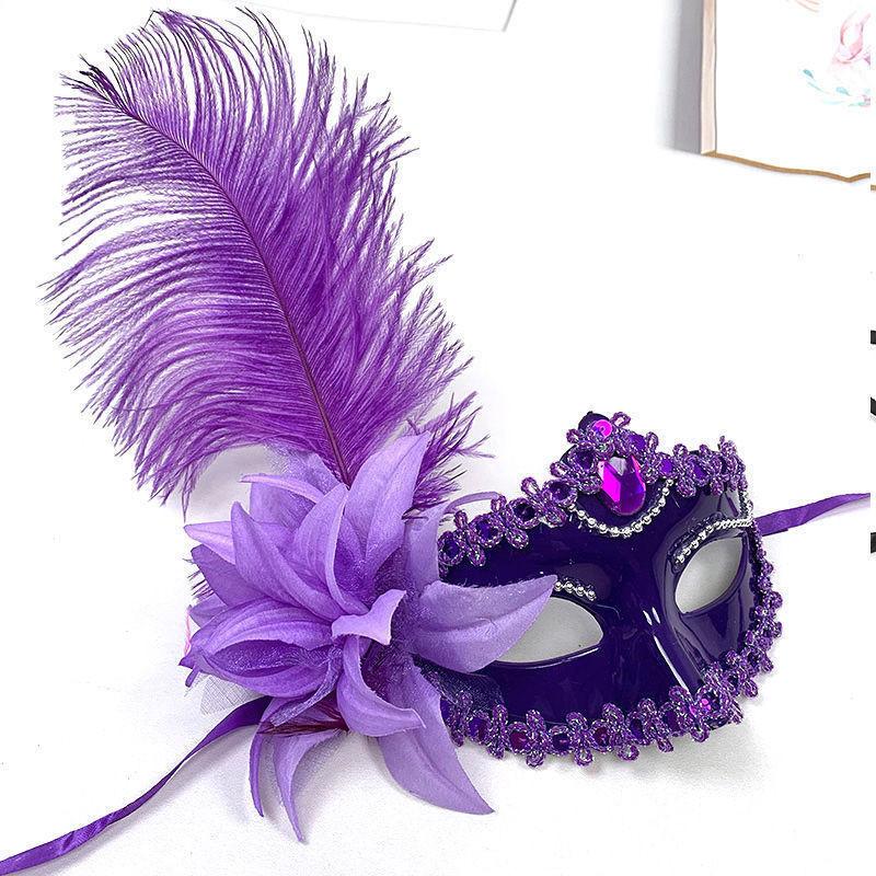 Роскошная маска принцессы на пол-лица с натуральными страусиными перьями, идеально подходящая для выступлений и вечеринок