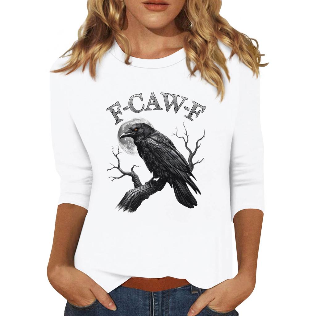 Женская модная повседневная футболка с рукавом три четверти и принтом на шее