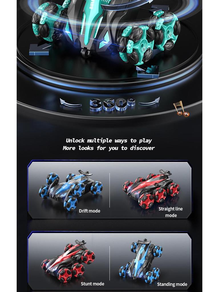 Трюковая машина с шестью ведущими колесами, дрифтом, дистанционным управлением, музыкальными и эффектами распыления – 2.4G внедорожный автомобиль для лазания, игрушка