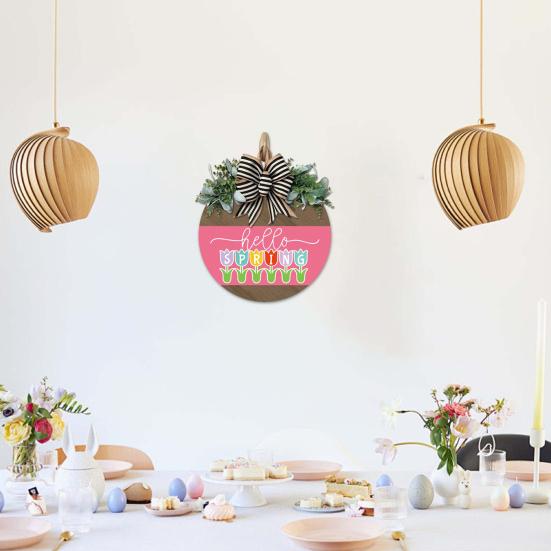 Привет, весна, дверной знак, весеннее украшение, деревянный венок, входная дверь, приветственный знак для фермерского дома, крыльца, внутреннего и наружного декора