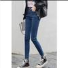 Women's High Waist Black Velvet-Lined Skinny Jeans - Korean Style, Slim Fit, Stretchy Winter Pants