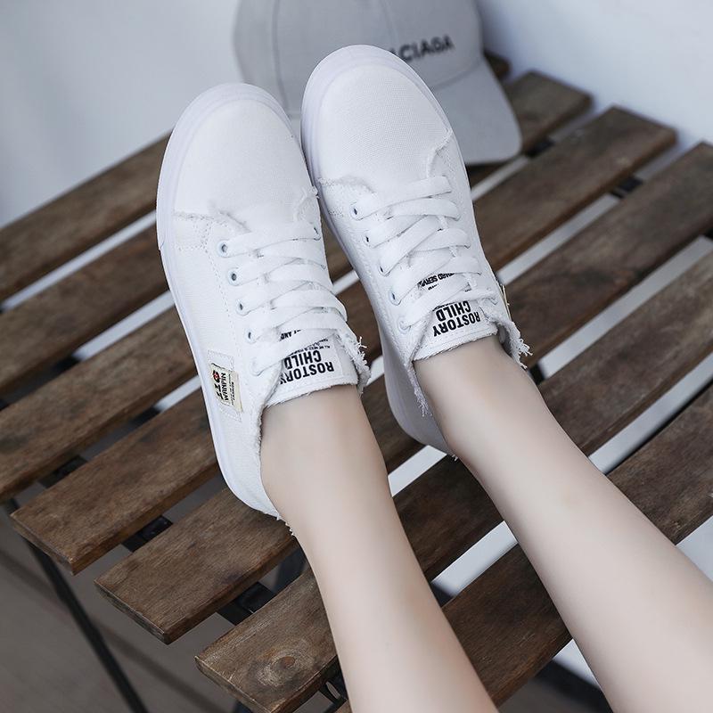 Fashion New 2025 Spring Summer Women Canvas Shoes Flat Sneakers Women Casual Shoes Low Upper Lace Up White Shoes