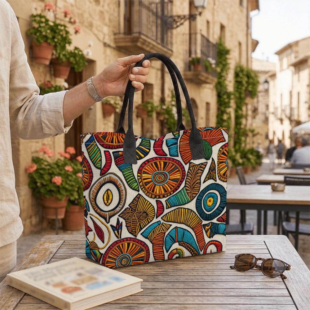 Bohemian Embroidered Pattern Tote Bag Large Capacity Daily Casual Shoulder Bag for Women