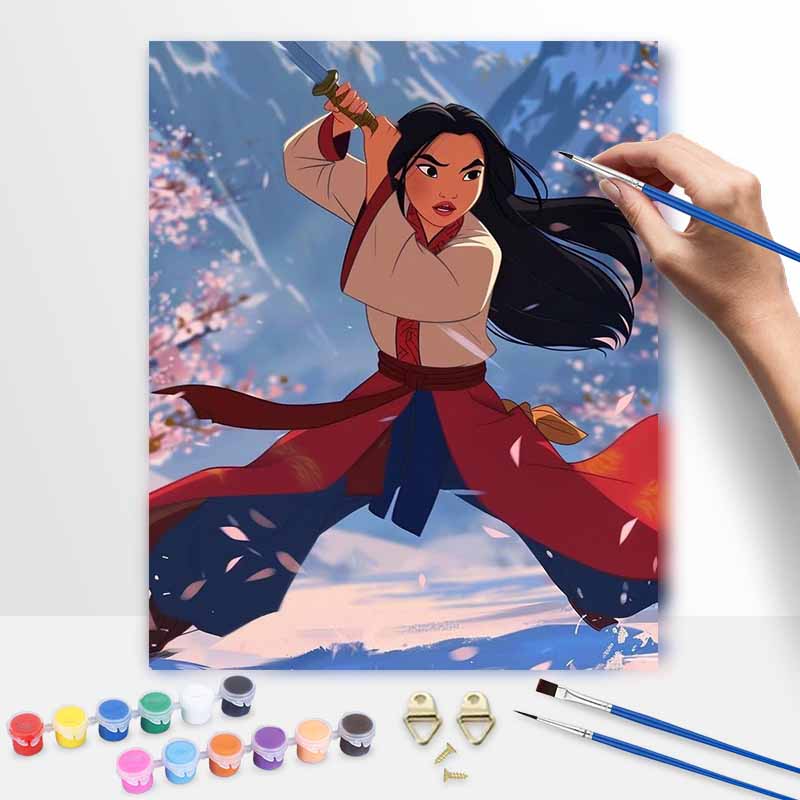 Disney Mulan sword warrior digital oil painting painting art handmade diy gift home decoration