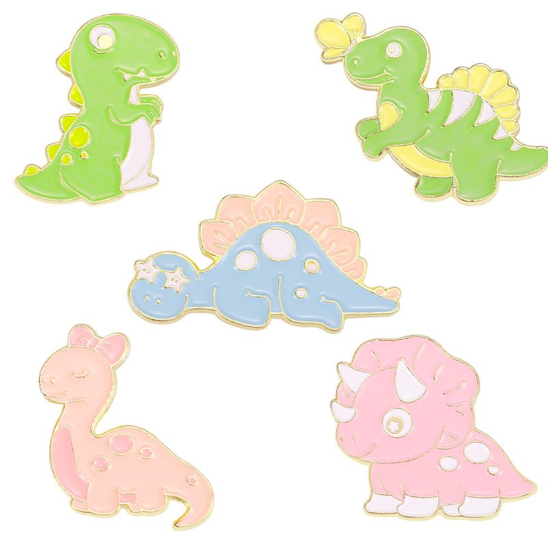 5-6 pcs/set Dinosaurs Park Enamel Pins Butterfly Hedgehog Frog Brooches Lapel Badges Animal Plant Jewelry Gift for Kids Friends