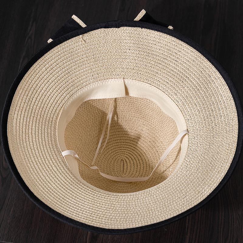 Large Bowknot Decor Bucket Hat Wide Brim French Style Straw Basin Hats Breathable Sunscreen Fisherman Cap for Women