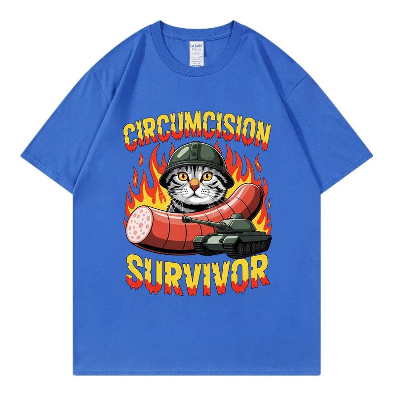 Circumcision Survivor Funny Cat Meme Graphic T Shirts Harajuku Y2k Short Sleeve Tshirts Men Women Casual Loose Cotton Tshirt