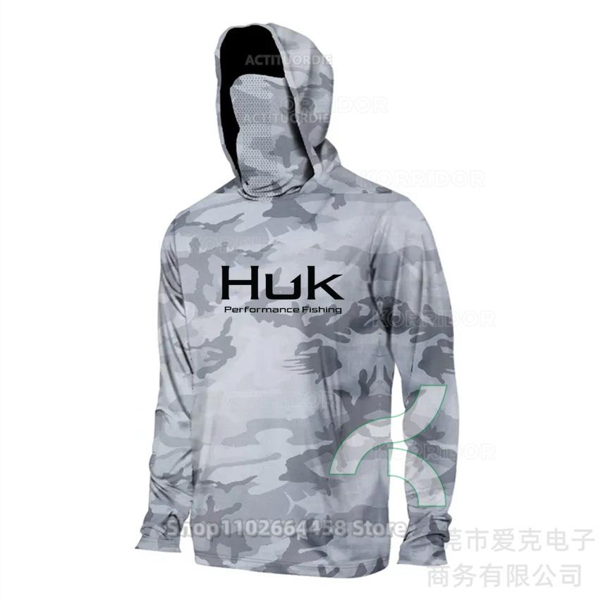 Рыболовный костюм HUK мужская толстовка летняя защита от солнца с длинным рукавом рыболовная футболка с маской для активного отдыха рыболовная рубашка