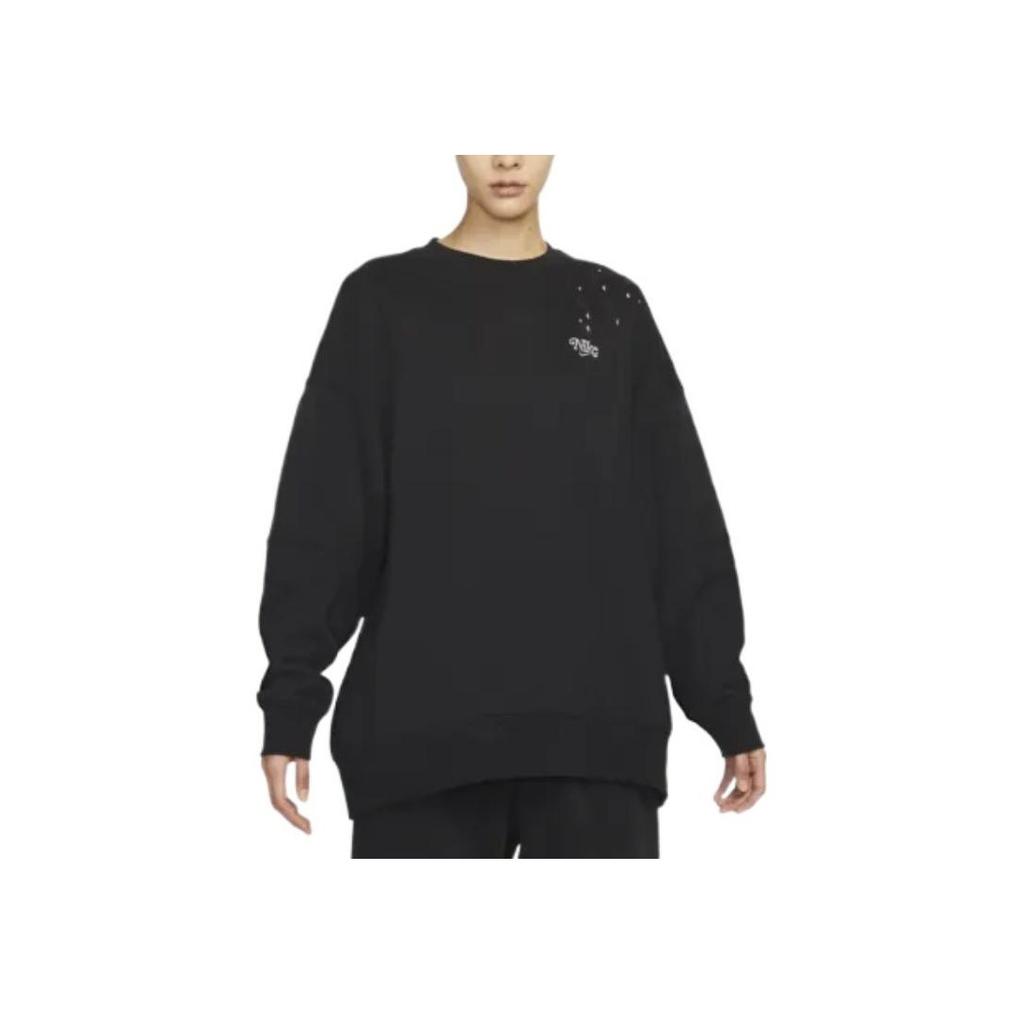 Nike Fleece-Lined Crewneck Sweatshirt With Back Logo Women Tops Black FB1918-010