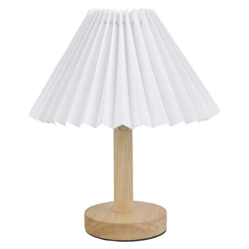 Warm Light Table Lamp Vintage Pleated Bedside Light USB Powered Decorative Lamp for Bedroom Creative Gift