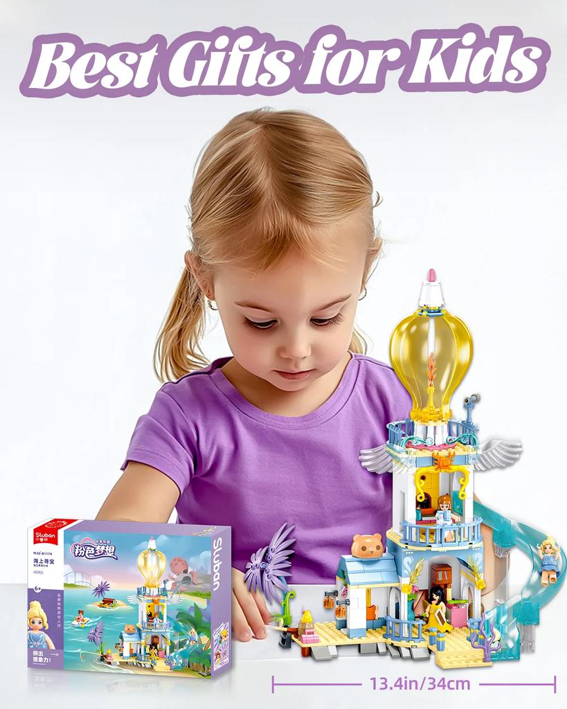 404PCS Treasure Hunt Lighthouse Building Blocks Creative Sea View Seaside House Model Bricks Set With Mini Dolls Kids Toys Gifts