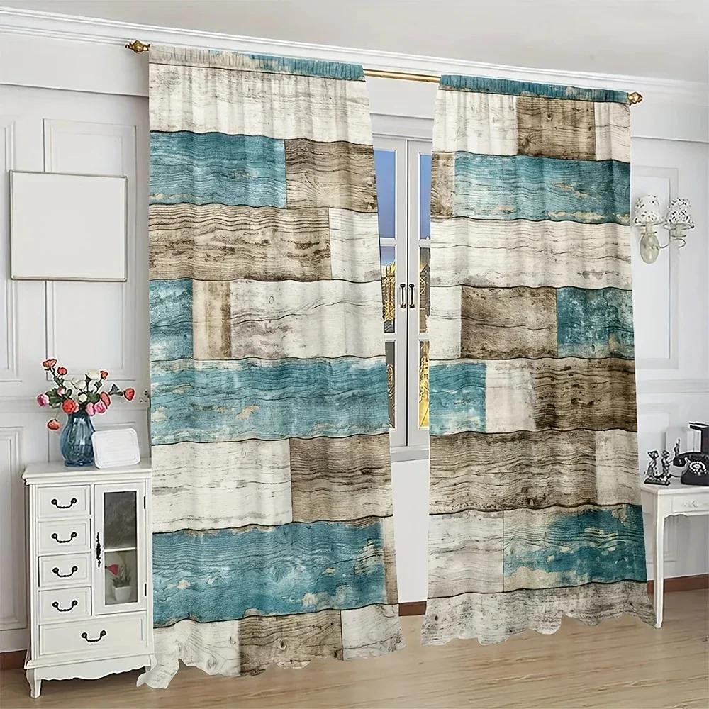 3D 2 шт. Винтажные деревянные планки с принтом, занавеска для окна для спальни, гостиной, карман для окон, домашний декор