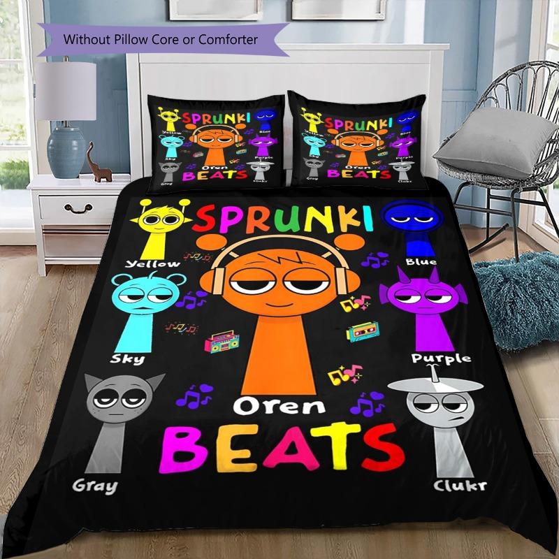 Sprunki Beats 3-предметный комплект постельного белья, Пододеяльник с наволочками, Без одеяла, Постельное белье с персонажами игр