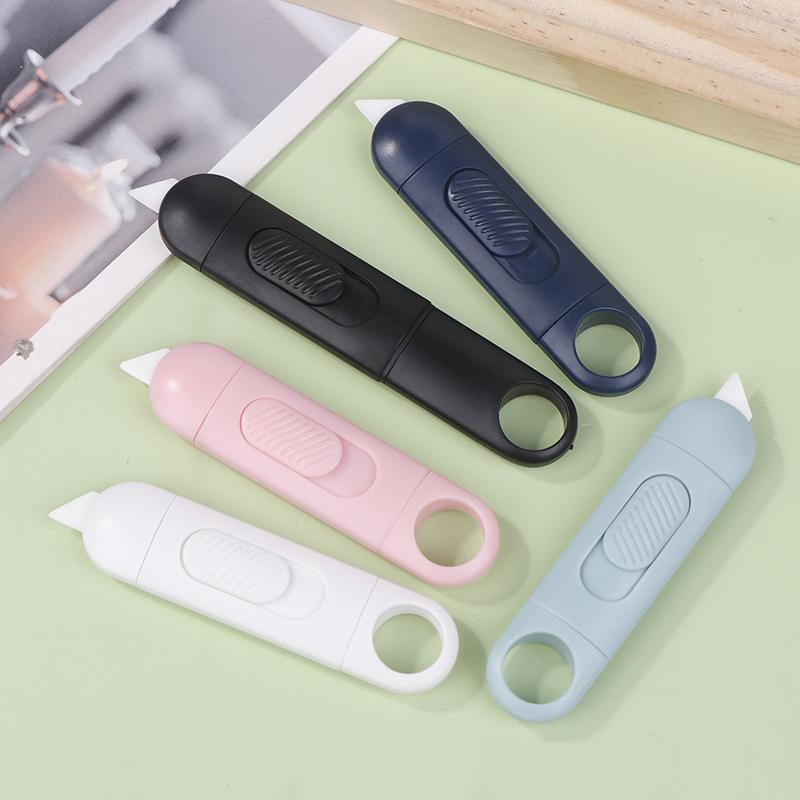 Портативный мини-керамический канцелярский нож, безопасные лезвия, коробка-вскрыватель, режущие инструменты с отверстием для подвешивания на брелок, фиксируется в положении
