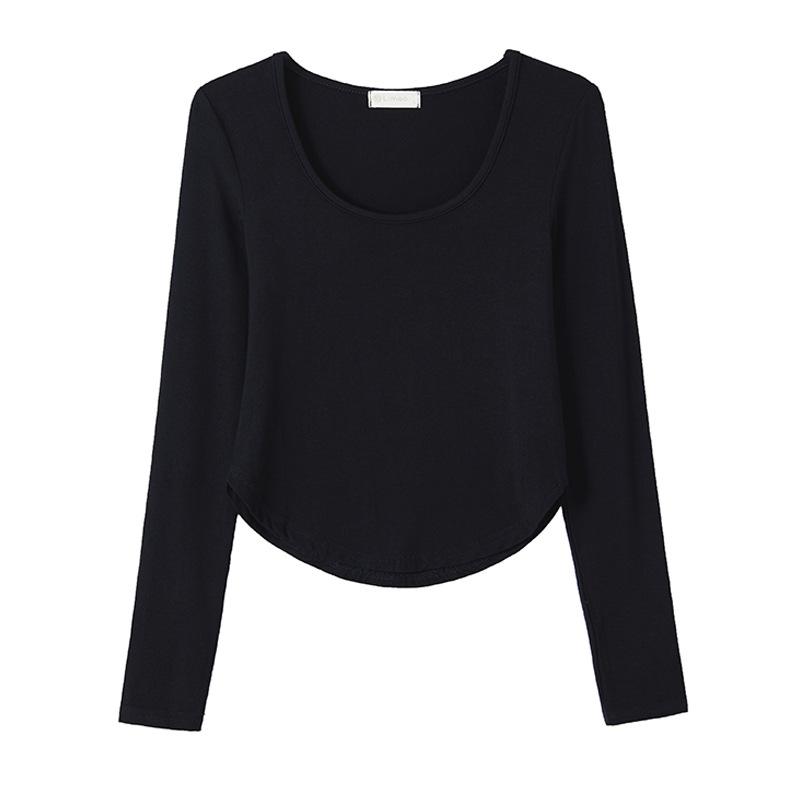 Modal Cotton U-neck T-shirt Women Long Sleeve Autumn and Winter New Tight Sexy Pure Wind with A Base Shirt Top