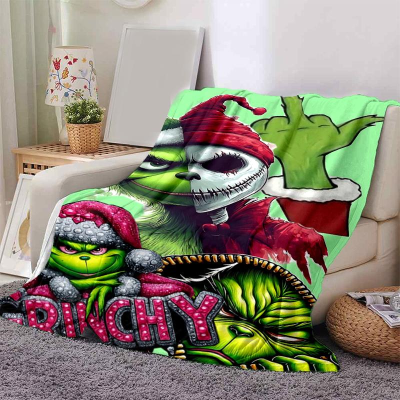1Pc Grinch Christmas Mashup Blanket Soft And Comfortable Casual Warm Camping Travel Christmas Halloween Gift M921578