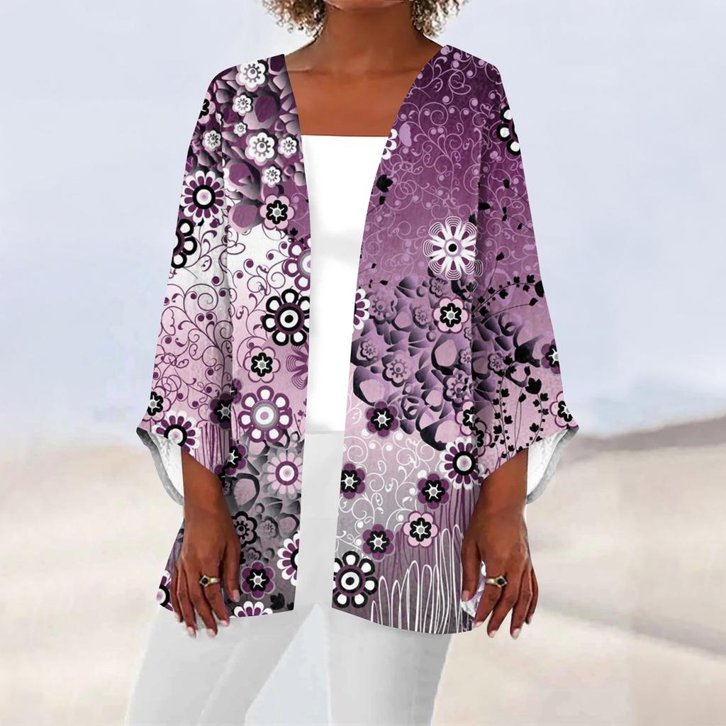 Женская повседневная модная легкая куртка средней длины с принтом в стиле ретро, ​​кардиган