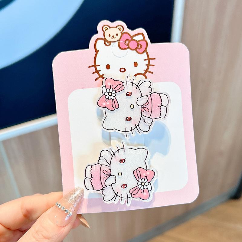 2 шт. Милый зажим для челки Hello Kitty для женщин и девочек, аксессуары для волос, заколка, резинка для хвоста, головной убор, зажим-уточка, головной убор, зажим для волос