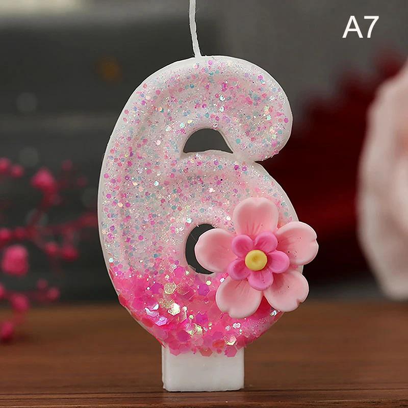 Birthday Candle Cake Topper Colour Changing Creative Number 0-9 Candle Flowers Number Candles Girl Birthday Party Decoration