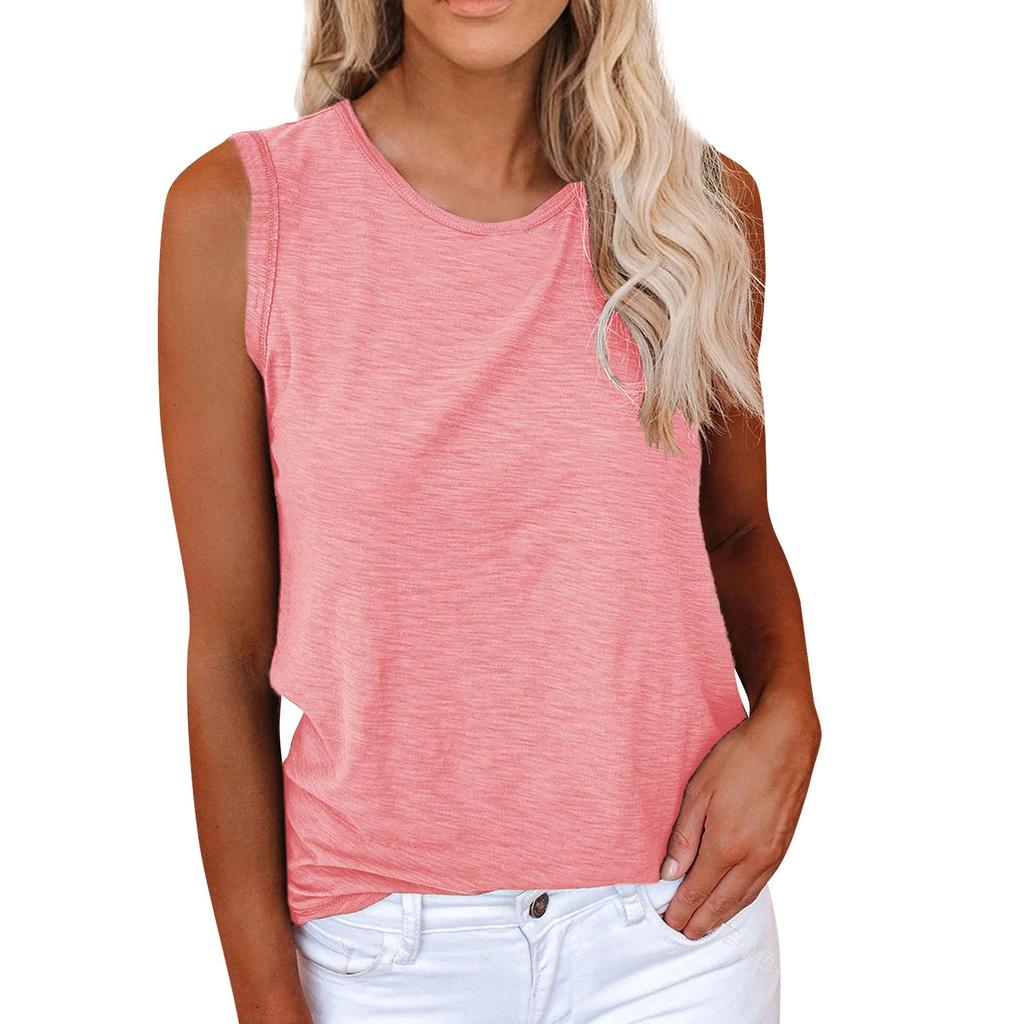 Women's Casual Tank Tops Crewneck Sleeveless Plain Summer Cotton Tee Shirts