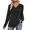 Женская мода однотонный длинный рукав V-образный вырез повседневный пуловер футболка топ