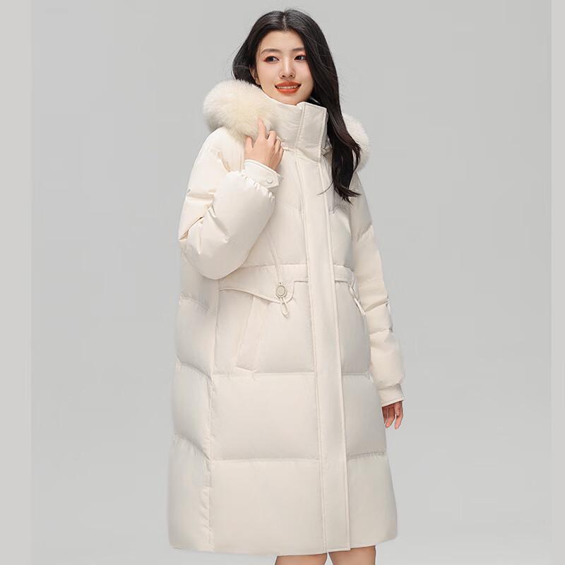 Women's Mid-Length Thick Hooded Down Jacket with Fox Fur Collar