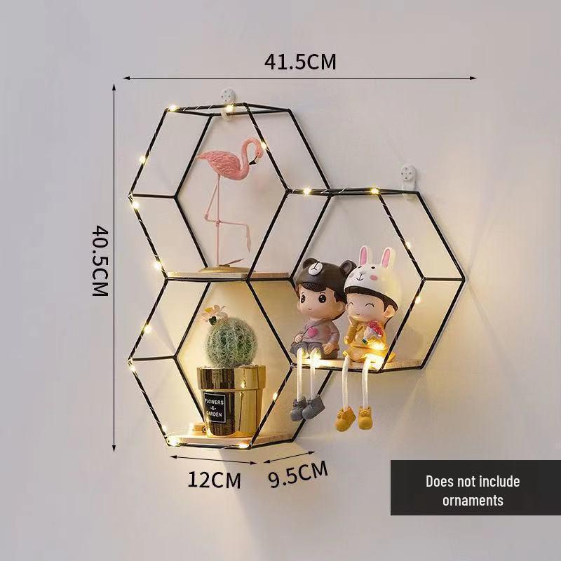 Nordic Wrought Iron Hexagonal Wall Shelf for Home, Bedroom, and Dining Room Decor
