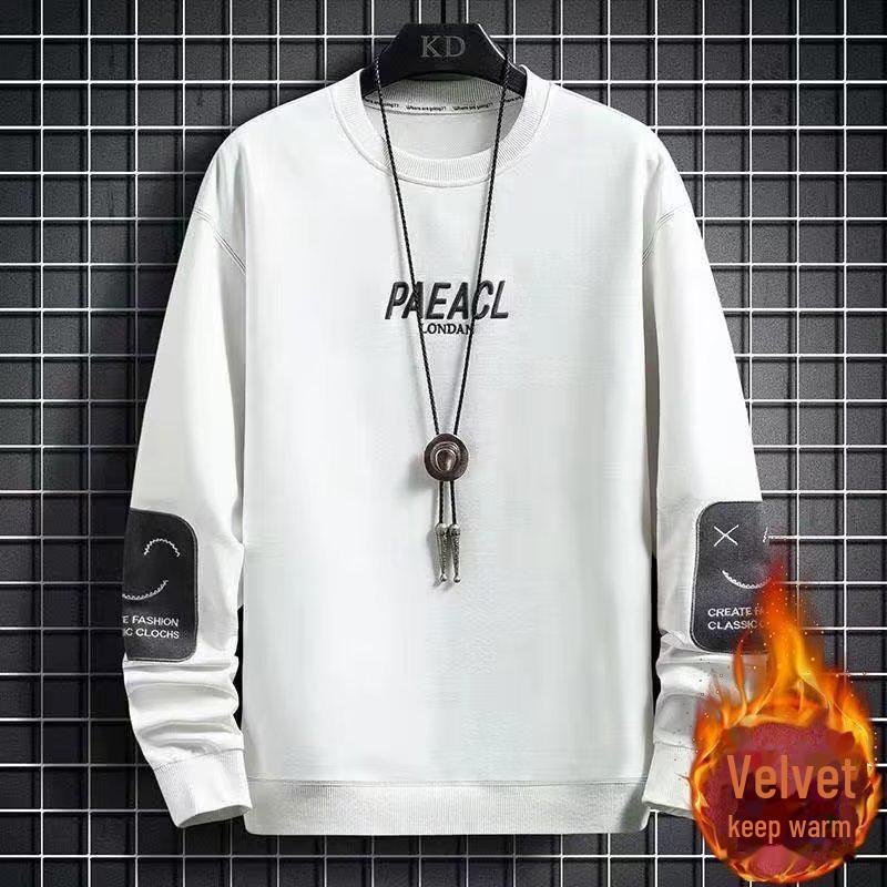 Стильные мужские молодежные толстовки весна/осень: На бархатной подкладке, с длинными рукавами, свободного кроя, для старшеклассников