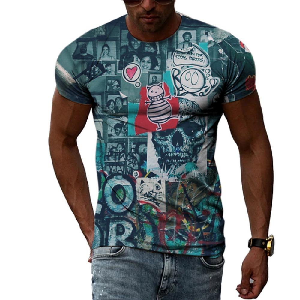 Летние мужские модные индивидуальные граффити футболки хип-хоп тренд harajuku повседневный стиль футболки с короткими рукавами с 3D принтом топы