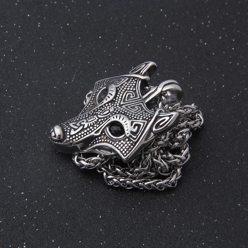 Мужское ожерелье с головой волка викинга, ручная работа, нержавеющая сталь, антикварная подвеска с зелеными глазами, волк Фенрир, готический амулет в виде животного