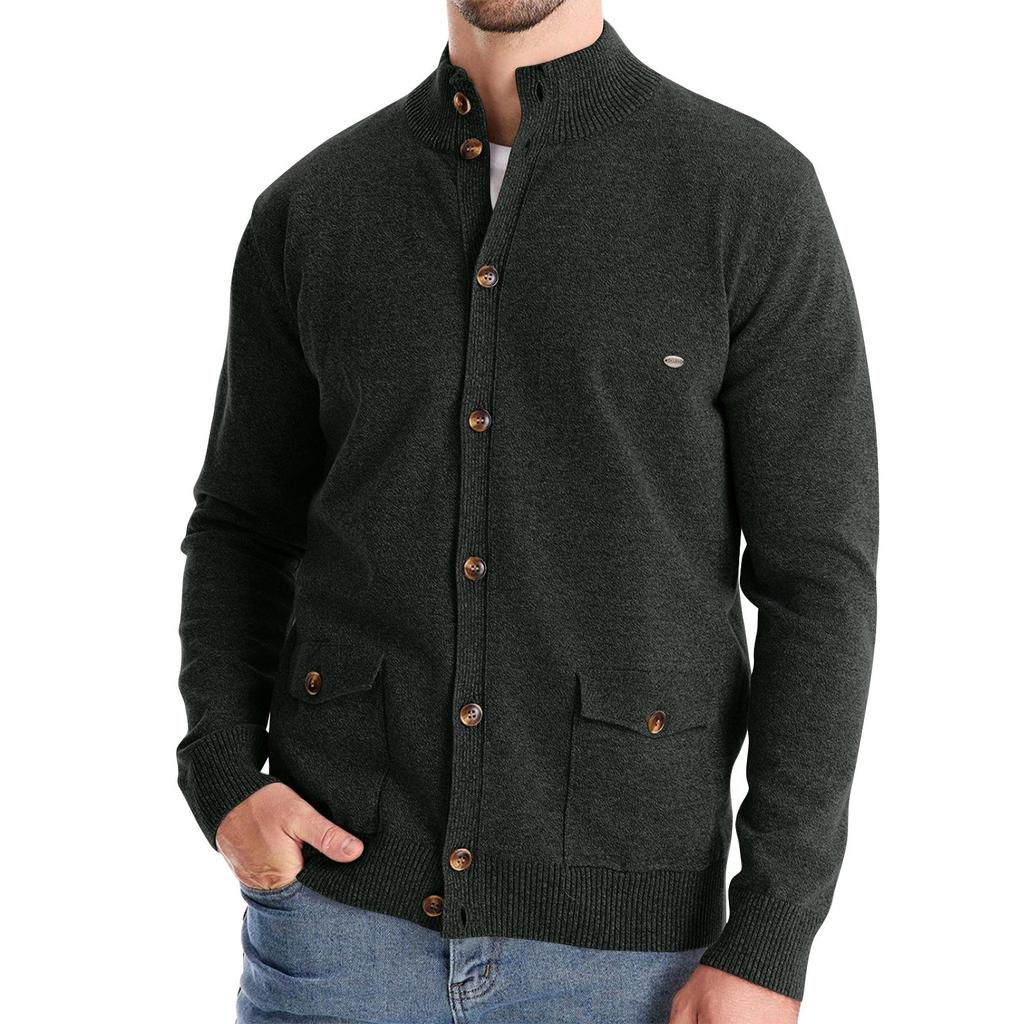 Men's Winter Long Sleeve Solid Color Sweater Jacket Men's Loose Solid Color Knitted Button Cardigan