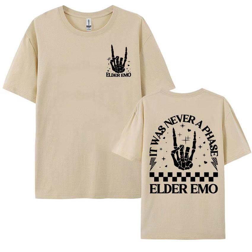Elder Emo Comfort Colors T Shirt It Was Never A Phase Emo Moms Skeleton Tshirts Men Women Retro Gothic Oversized Cotton Tshirt
