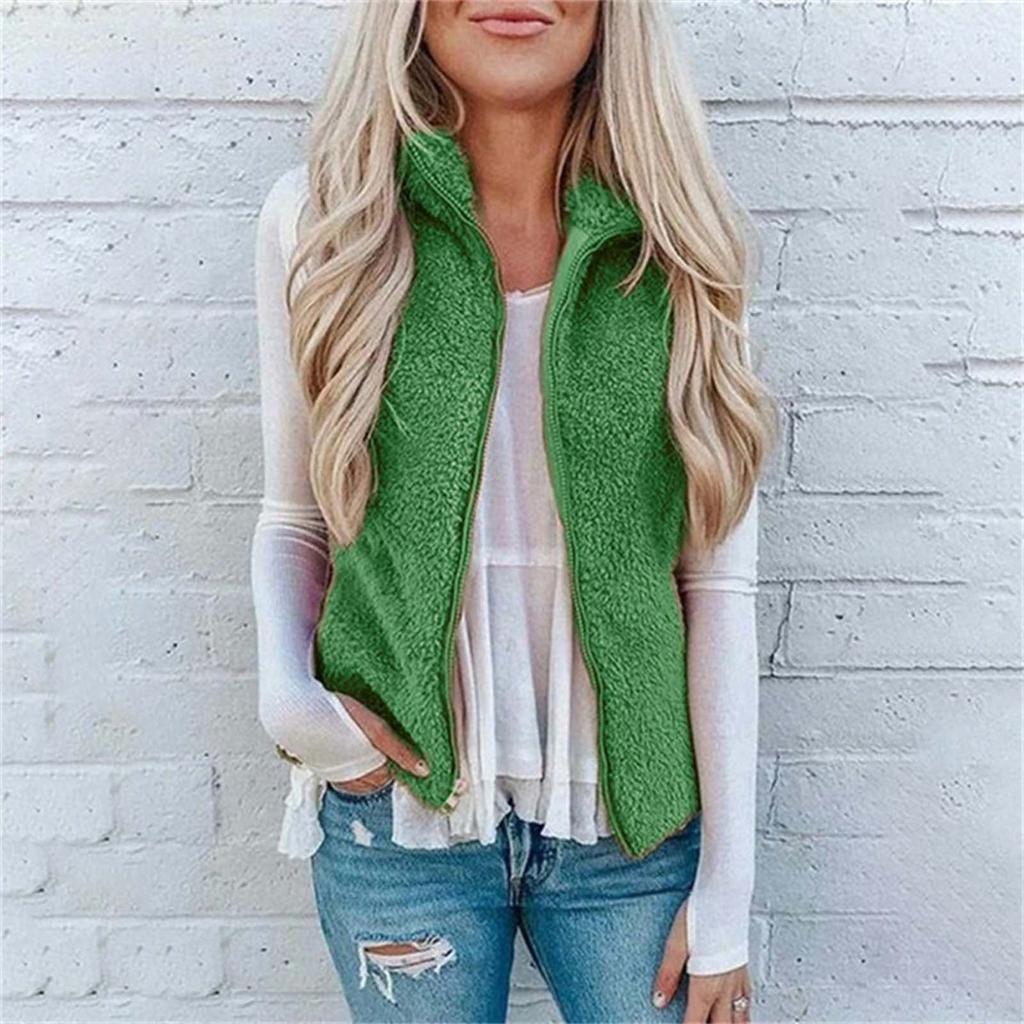 Женское модное однотонное повседневное пальто из плюша с жилетом на молнии