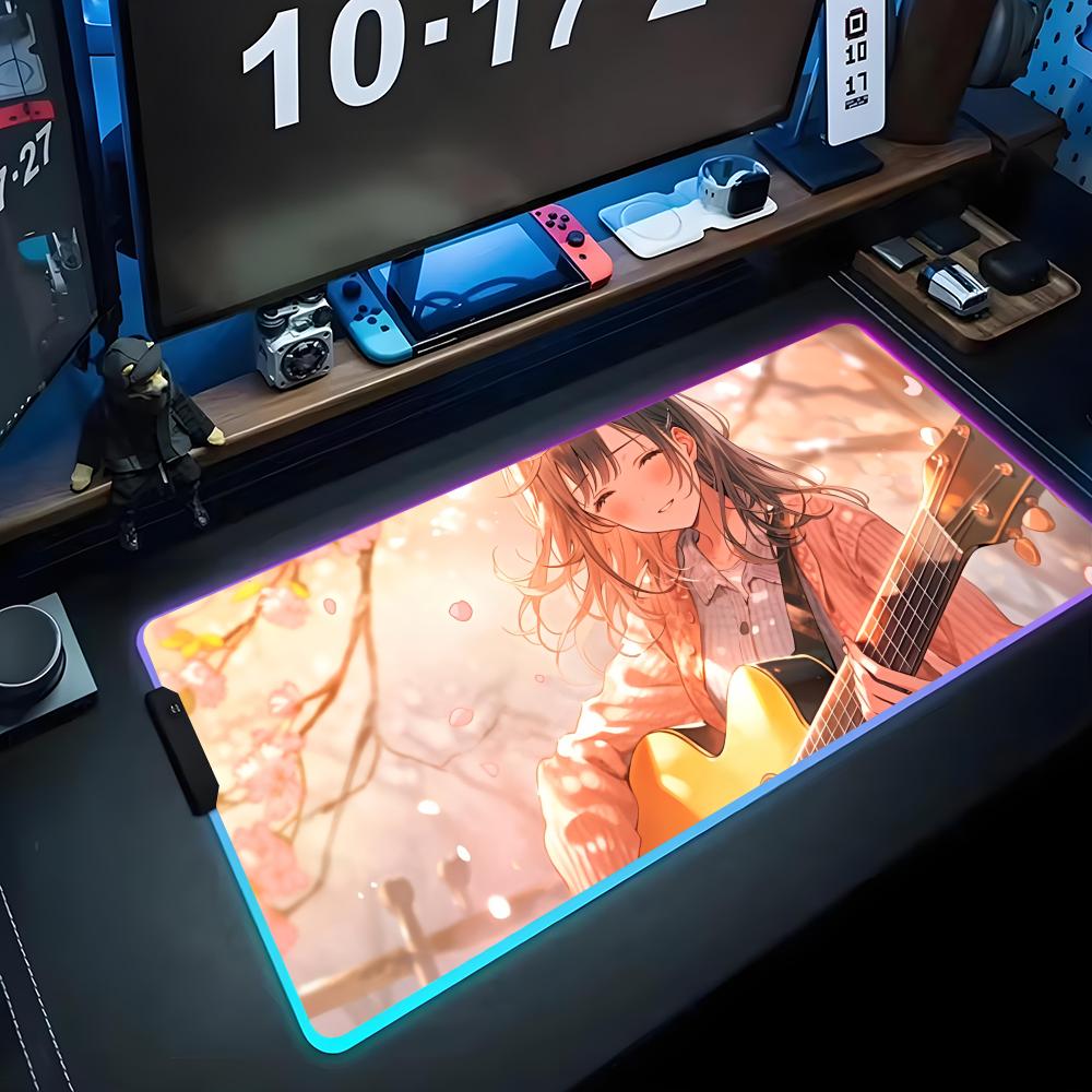 Аниме гитаристка Коврик для мыши RGB Игровой коврик для мыши Большой светодиодный коврик Настольный коврик для ПК Светящийся коврик для мыши Большие коврики для клавиатуры Настольный ковер С