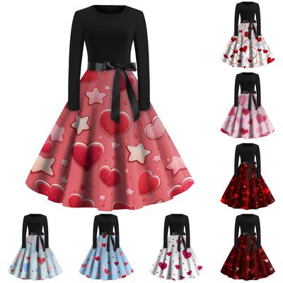 Женское модное повседневное платье приталенного кроя с круглым вырезом, принтом и длинными рукавами