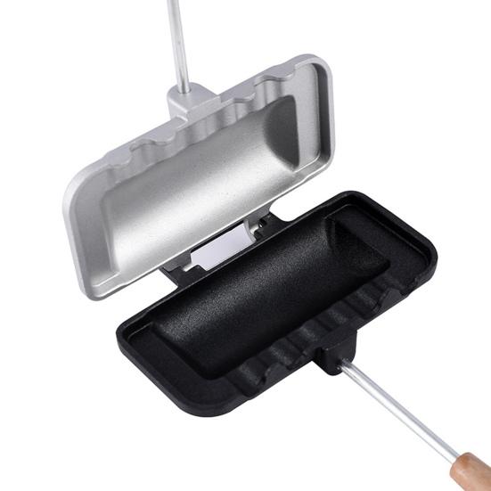 Уличная сковорода для сэндвичей для кемпинга с длинной деревянной ручкой из алюминиевого сплава, одна сковорода для пирога, портативная сэндвич-машина для костра, посуда для кемпинга, походная посуда для костра